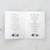 Blumenrosa und marineblaue Hortensien-Falt-Hochzei Programm (Innenseite)