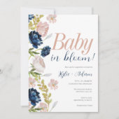 Blumenrosa und Navy Gender Reveal Baby Shower Einladung (Vorderseite)