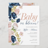Blumenrosa und Navy Gender Reveal Baby Shower Einladung (Vorne/Hinten)