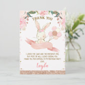 Blumenrosa und Rose Gold Bunny Danke Karte (Stehend Vorderseite)