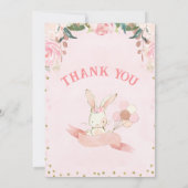 Blumenrosa und Rose Gold Bunny Danke Karte (Rückseite)