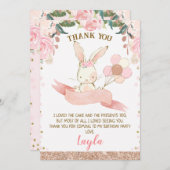 Blumenrosa und Rose Gold Bunny Danke Karte (Vorne/Hinten)