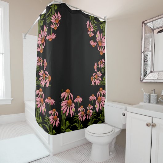 Blumenrosa und schwarz duschvorhang (Beispiel)