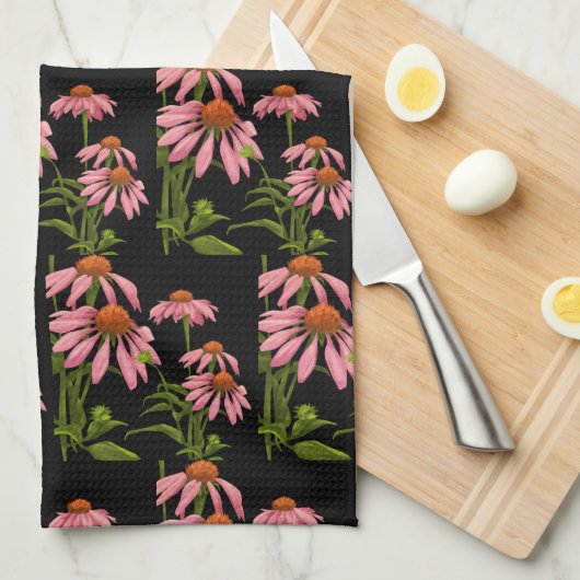 Blumenrosa und schwarz geschirrtuch (Viertel Falte)