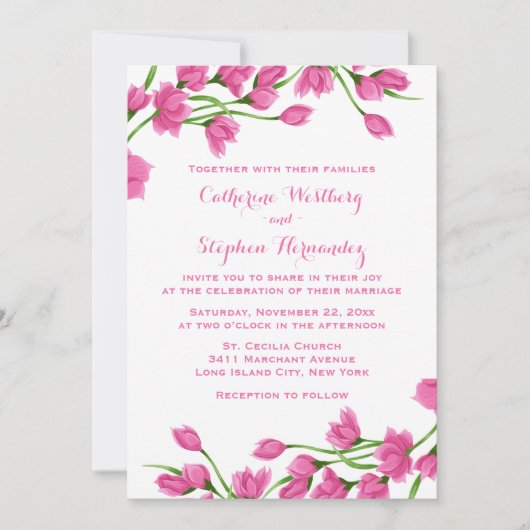 Blumenrosa und weiße Blume Fuchsia Hochzeit Einladung (Vorderseite)