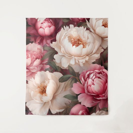 Blumenrosa und weißes Peelingband Wandteppich (Vorderseite)