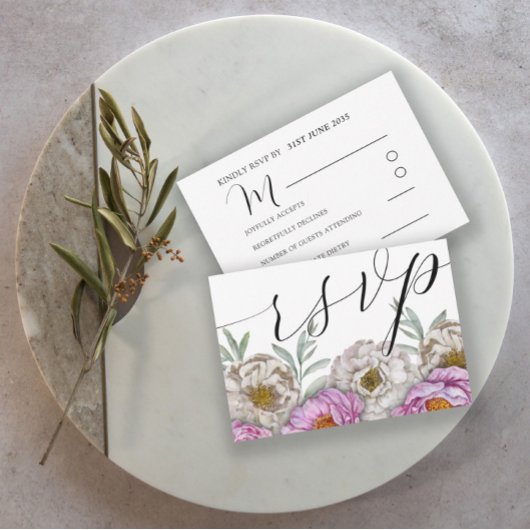 Blumenrosa und Weißfarben-Hochzeit RSVP