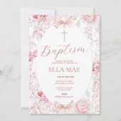 Blumenrosa-Vintage Taufe Einladung für Mädchen (Vorderseite)