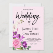 Blumenrosa Violett Wasserfarbe Romantische Hochzei Einladung (Vorderseite)