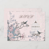 Blumenrosa Vogelkäfig, Liebesvögel UAWG RSVP Karte (Vorne/Hinten)