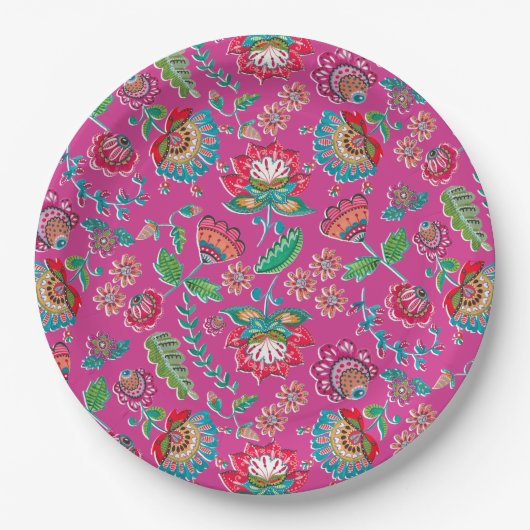 Blumenrosa Volkskunst mexikanische Hochzeit Pappteller (Vorderseite)