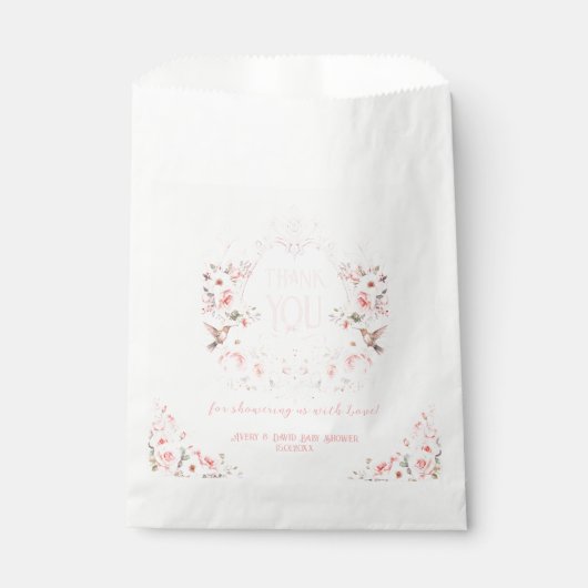 Blumenrosa Wappen Es ist eine Girl Baby Dusche Geschenktütchen (Vorderseite)