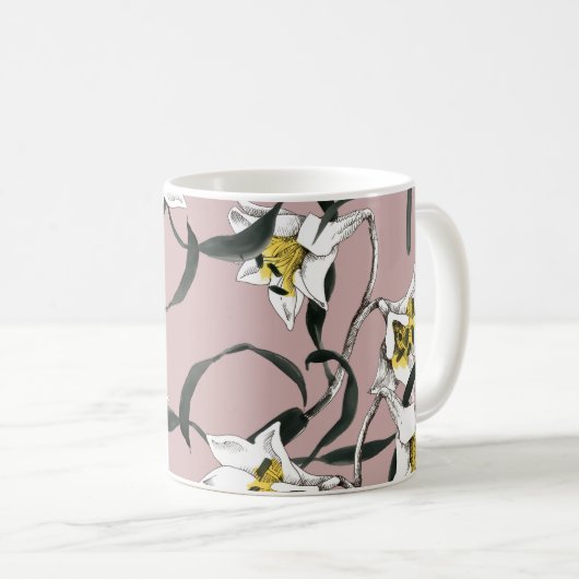 Blumenrosa: Watercolor, handGezeichnet Muster Kaffeetasse (VorderseiteRechts)