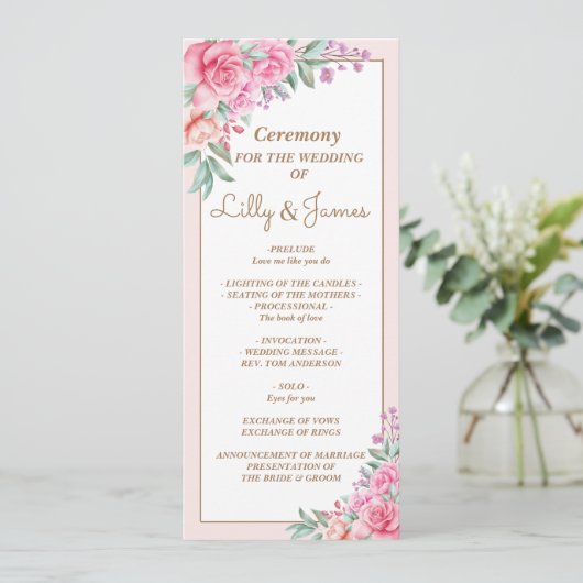 Blumenrosa Wedding Geometric Programm (Stehend Vorderseite)