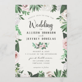 Blumenrosa, weiße grüne Hochzeitskarte Einladung