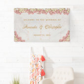 Blumenrosa Weiße Orchideen Marble Script Hochzeit Banner (Insitu)