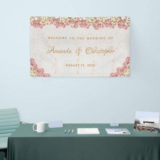 Blumenrosa Weiße Orchideen Marble Script Hochzeit Banner (Messeveranstaltung)