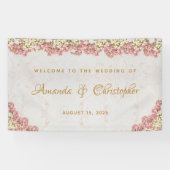 Blumenrosa Weiße Orchideen Marble Script Hochzeit Banner (Horizontal)