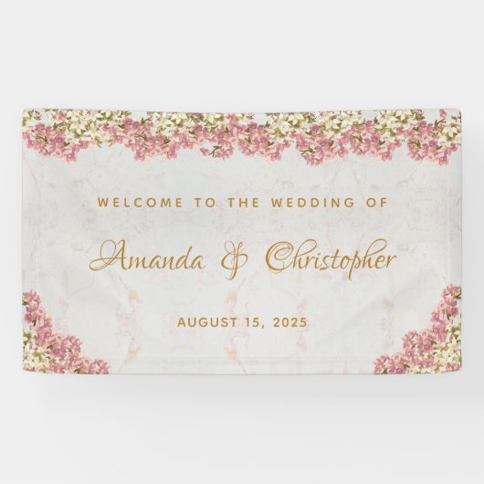 Blumenrosa Weiße Orchideen Marble Script Hochzeit Banner (Horizontal)