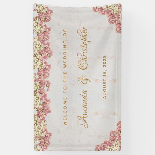 Blumenrosa Weiße Orchideen Marble Script Hochzeit Banner (Vertikal)