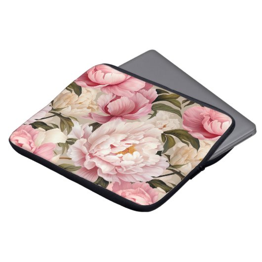 Blumenrosa Weiße Peonblumen Weibliche Designer Laptopschutzhülle (Vorne Oben)