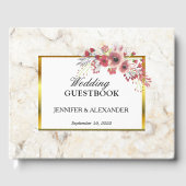 Blumenrosa, weißer Marmor Hochzeit Gästebuch (Vorderseite)