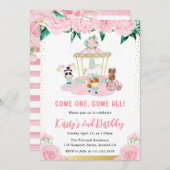 Blumenrosa Zirkus Geburt Einladung (Vorne/Hinten)