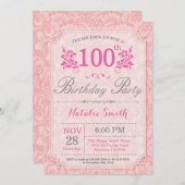 Blumenrosa zum 100. Geburtstag Einladung (Vorne/Hinten)
