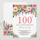 Blumenrosa zum 100. Geburtstag Einladung (Vorne/Hinten)