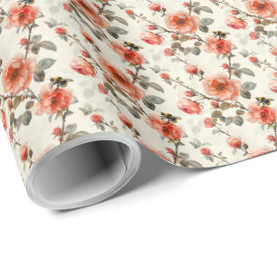 Blumenrose mit Hummel Botanik-Geschenkpapier Geschenkpapier