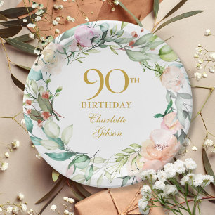 Blumenrosen-Girlande 90. Geburtstag Pappteller