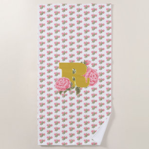 Blumenrosen-Initial-Buchstabe-Monogramm-Name Paar Strandtuch