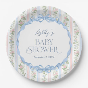 Blumenrosen-Schleife Vintage-Baby-Party Pappteller