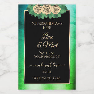 Blumenrosen Teal Grün Marmor Schwarz Produktlabel Lebensmitteletikett