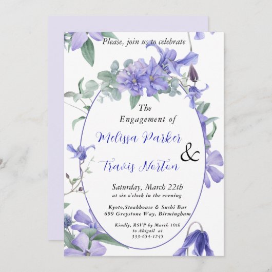 Blumenrost, Aquarellviolett-Engagement-Partei Einladung (Vorne/Hinten)