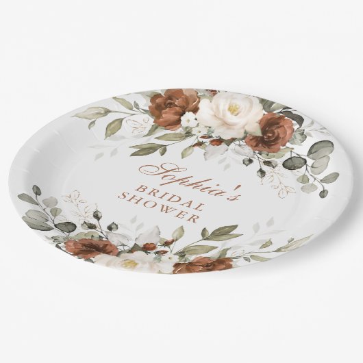 Blumenrost Creme Greenerity Gold Brautparty Pappteller (Schrägansicht)