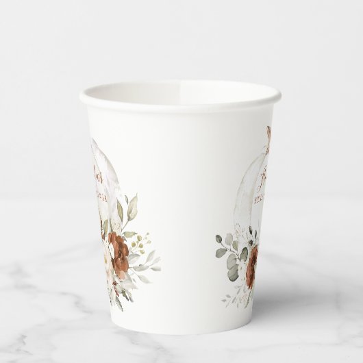 Blumenrost Grünpflanzen Pumpkin Fall Brautparty Pappbecher (Links)