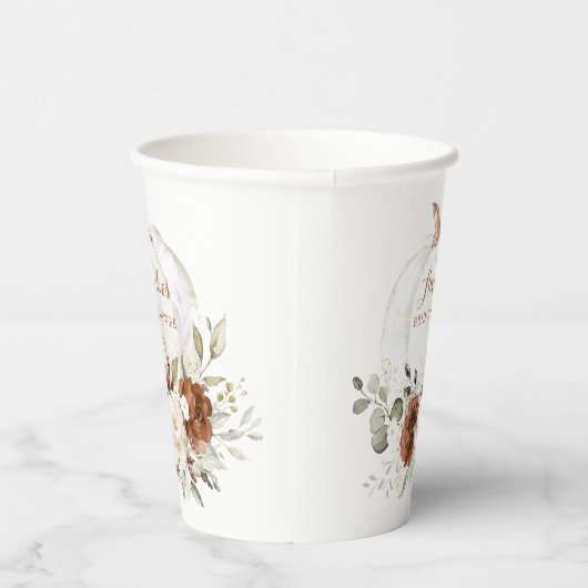 Blumenrost Grünpflanzen Pumpkin Fall Brautparty Pappbecher (Rechts)