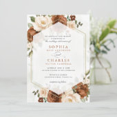 Blumenrost Peach Greenerity Gold Geometrische Hoch Einladung (Stehend Vorderseite)