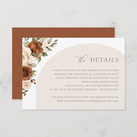 Blumenrost Pfirsichgrün Falldetails einfügen Einladung (Vorne/Hinten)