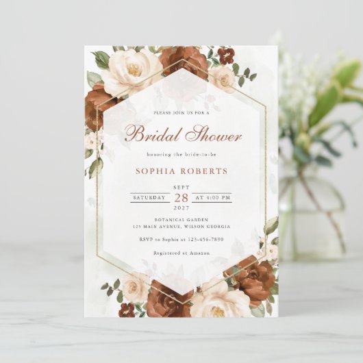 Blumenrostgrün Geometrisches Brautparty Einladung (Stehend Vorderseite)