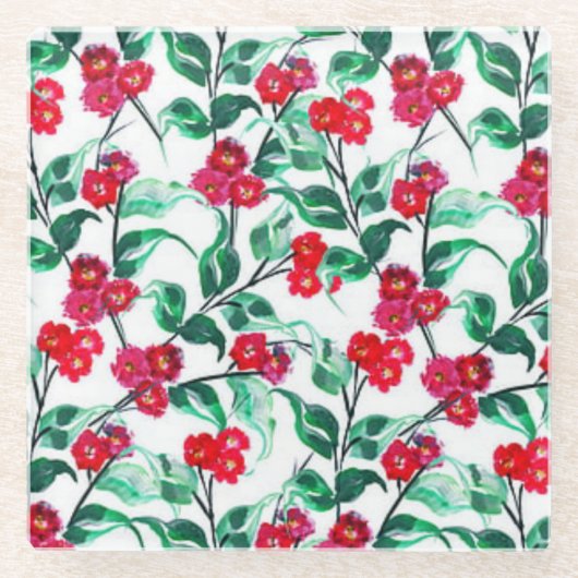 Blumenrot-Blume Muster-56698 Glasuntersetzer (Vorderseite)