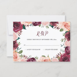 Blumenrot Burgundy Rose Border Wedding RSVP Karte