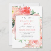 Blumenrot Coral Moderne Klasse 2023 Abschluss Einladung (Vorderseite)