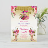 Blumenrot-farbige mexikanische Fiesta Babydusche Einladung (Stehend Vorderseite)