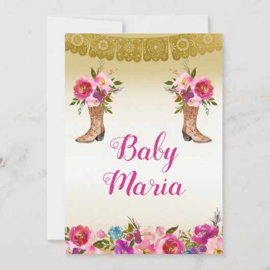 Blumenrot-farbige mexikanische Fiesta Babydusche Einladung (Rückseite)