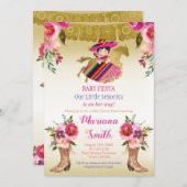 Blumenrot-farbige mexikanische Fiesta Babydusche Einladung (Vorne/Hinten)