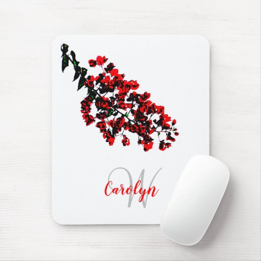 Blumenrot, feminin, modern, Name und Initialname Mousepad (Mit Mouse)
