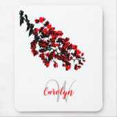 Blumenrot, feminin, modern, Name und Initialname Mousepad (Vorne)