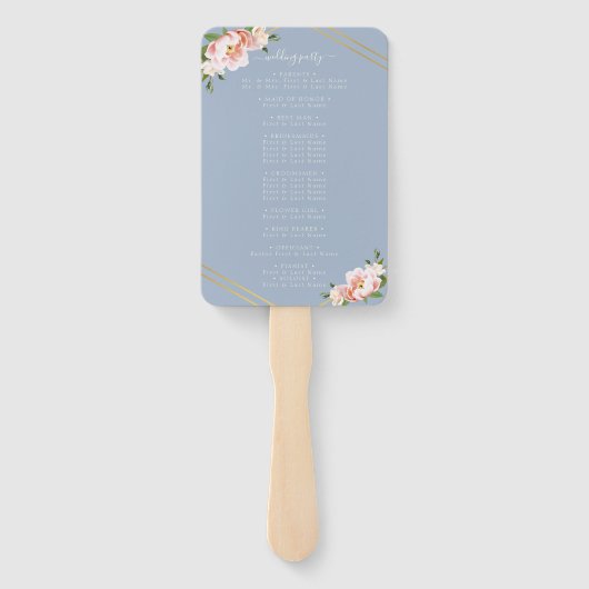Blumenrot Gold Dusty Blue Wedding Program Fächer (Rückseite)